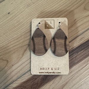 Holly & Liz Teardrop Baseball Stitch Earrings
